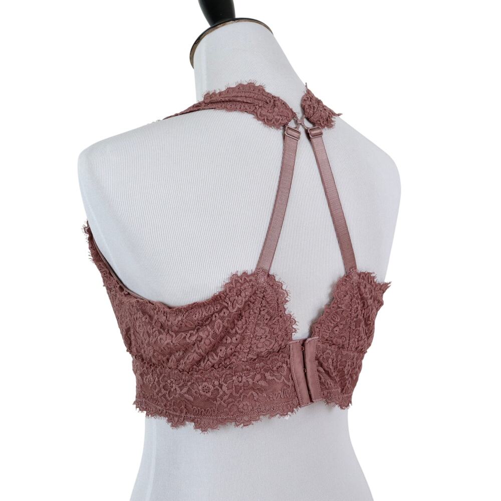 Aerie Size XL Eyelash Lace Lightly Padded Plunge Bralette Dusty Pink - Picture 5 of 10